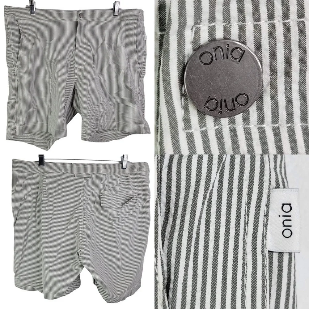 Onia Calder Twill Stripe Trunks Size Men’s 36 Gray White Swim